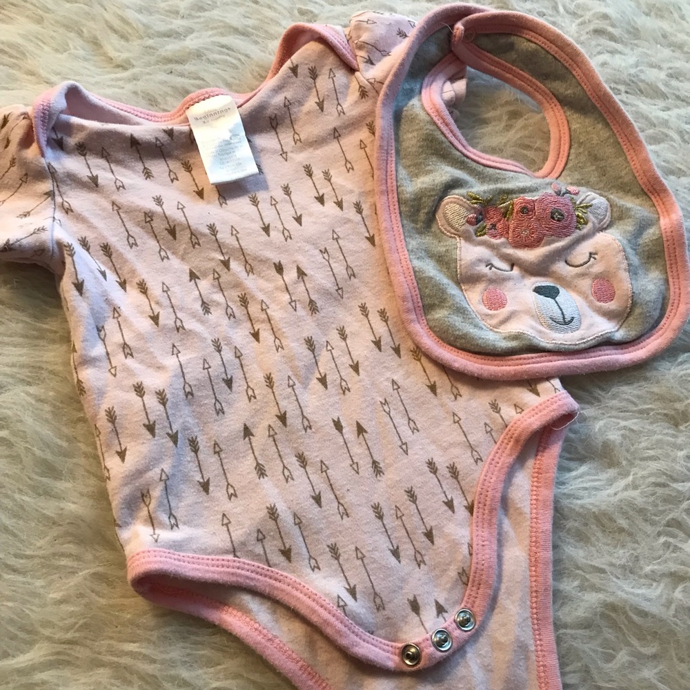 Little beginnings one piece and bib 3-6 months